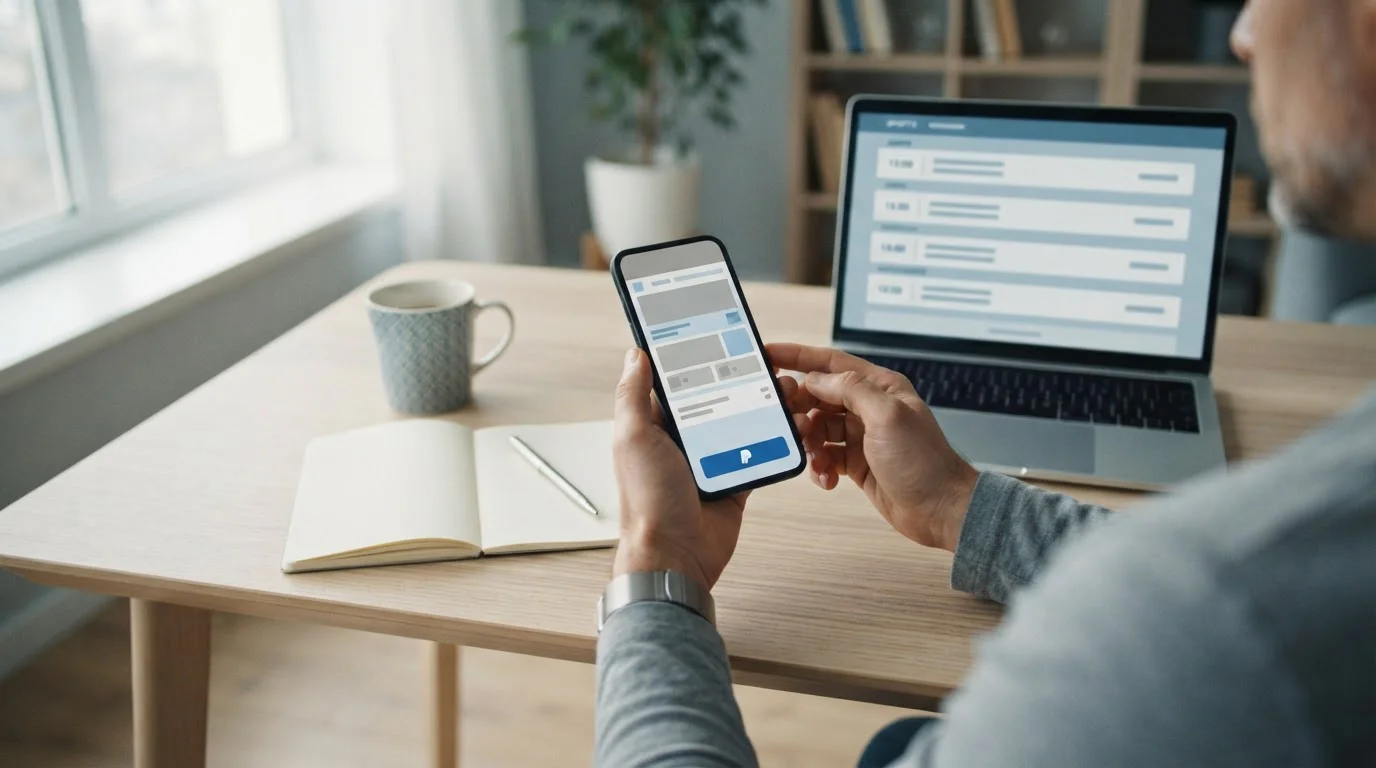 Person nutzt Smartphone für Online-Wetten mit PayPal-Integration