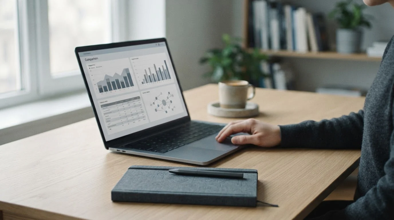 Laptop mit Bitcoin-Wettanalyse auf abstraktem Datenbildschirm