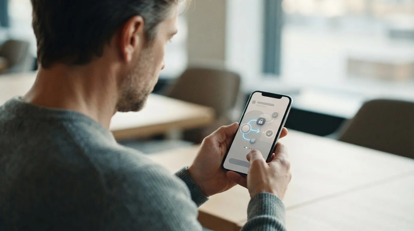 Abstrakte Darstellung eines digitalen Zahlungsvorgangs auf einem Smartphone
