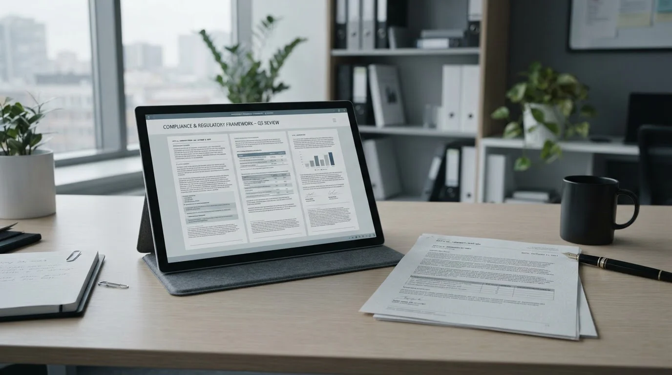 Offizielle Dokumente und Tablet mit Informationen zur deutschen Glücksspielregulierung