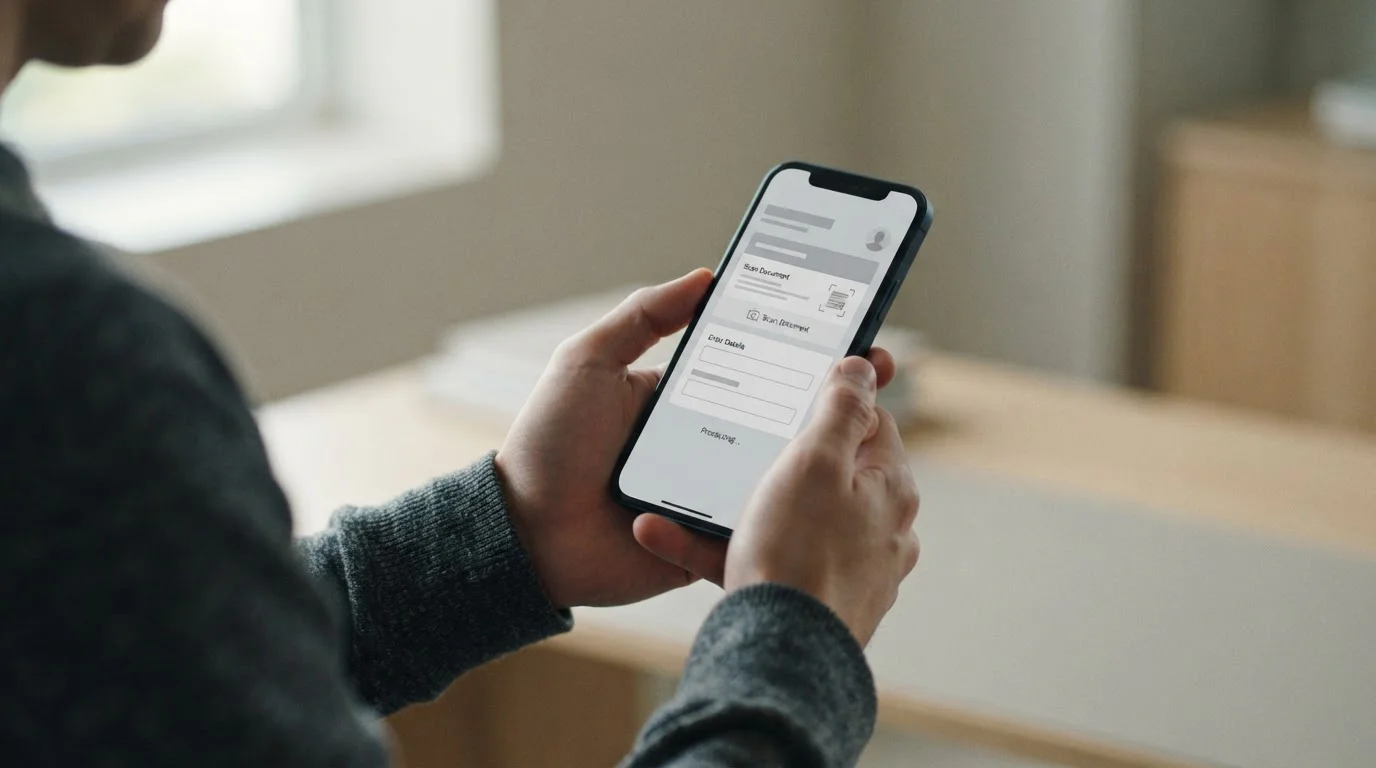 Smartphone mit abstraktem Identifikations-Interface während der Registrierung