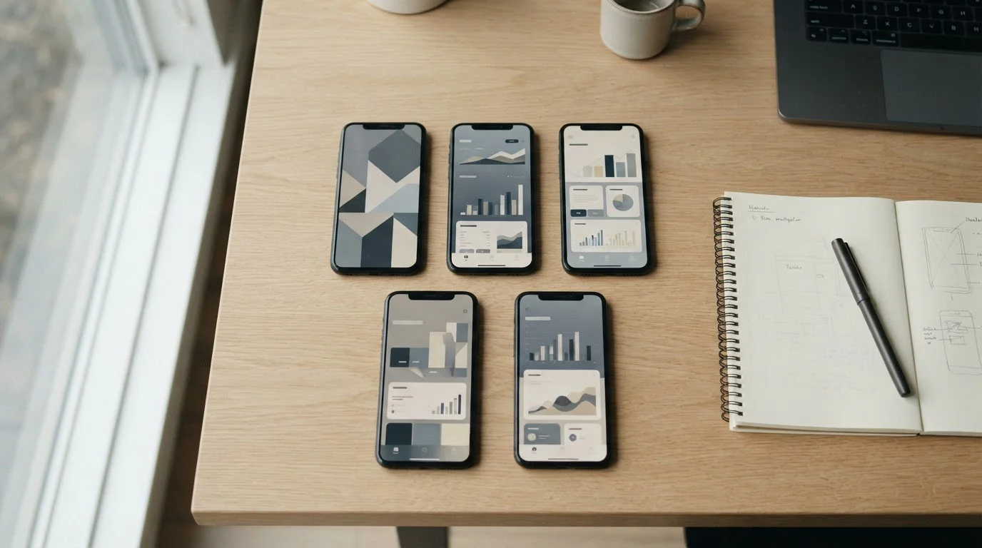 Arbeitsplatz mit mehreren Testgeräten für mobile Wettanbieter
