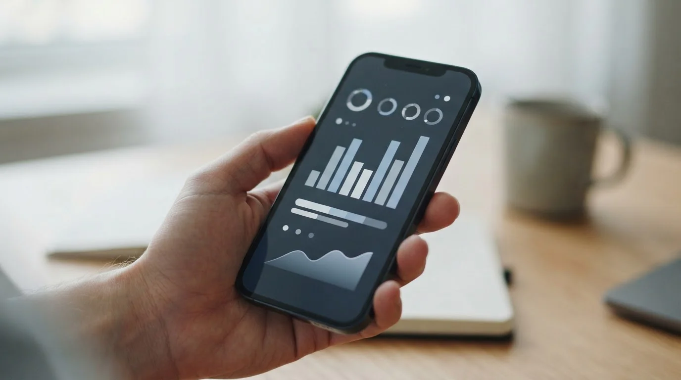 Smartphone-Bildschirm mit Datenverbrauchsanzeige und neutralen Statistiken