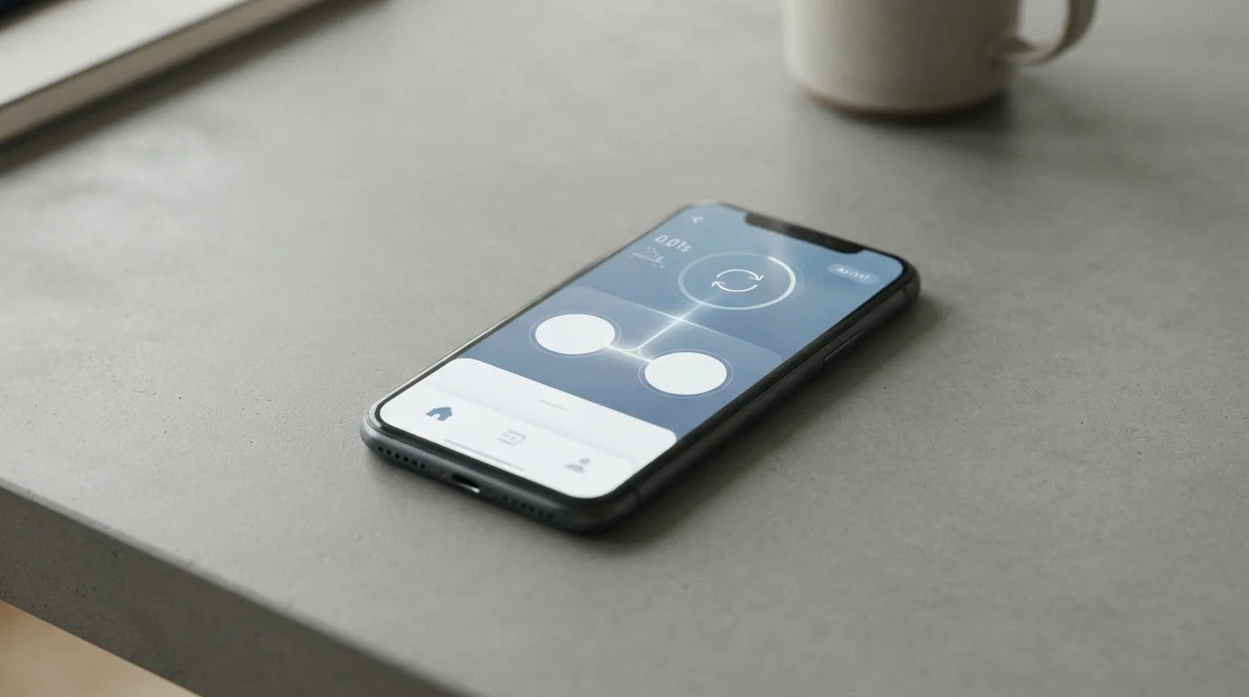 Smartphone zeigt schematische Darstellung einer SEPA-Echtzeitüberweisung