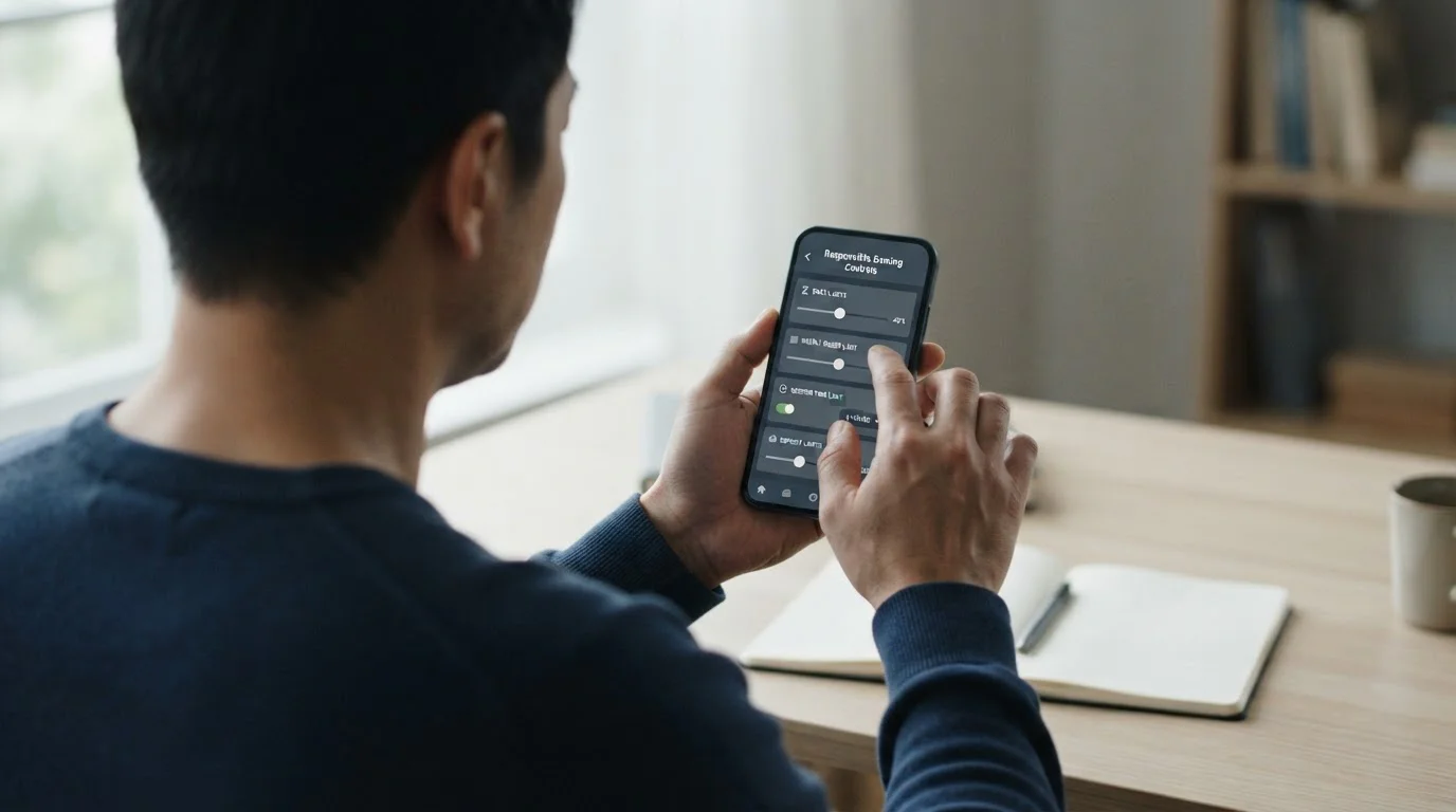Person setzt Einzahlungslimits in einer Sportwetten-App auf dem Smartphone