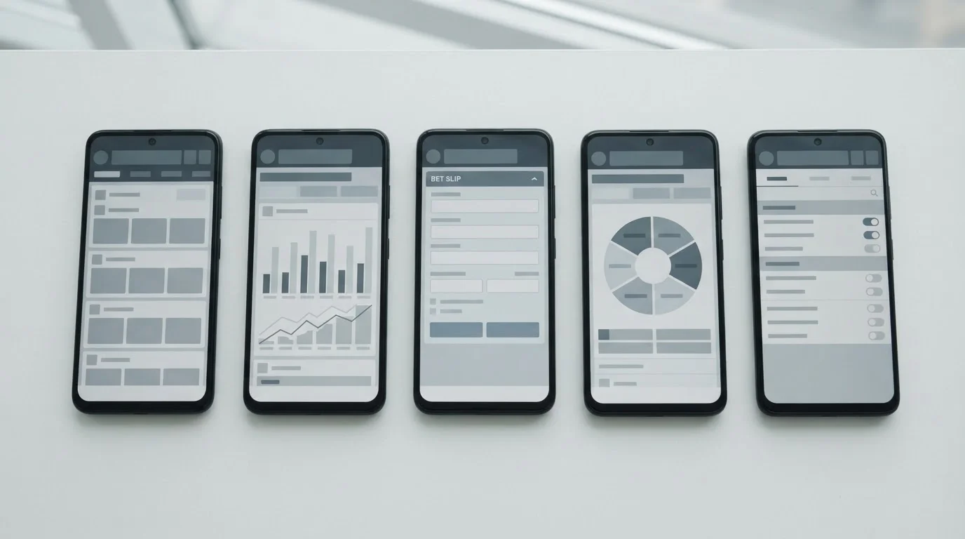 Mehrere Android-Smartphones nebeneinander aufgereiht für einen systematischen App-Vergleich
